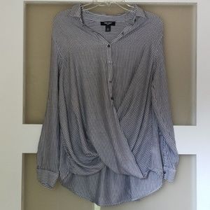Nine West Shirt Faux Wrap Front L